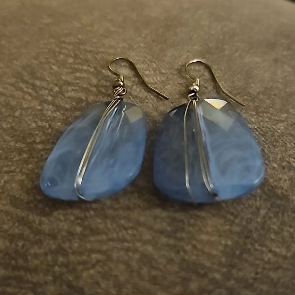 3/$30 Chunky Icy Blue Acrylic Mod Dangle Hook Earrings